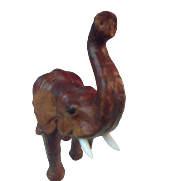 Vintage Leather Wrapped Elephant Statue Brown BoHo Unique African Home Decor - Picture 3 of 7